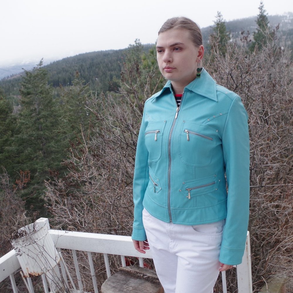 Blue Guisen Vegan Leather Ladies Jacket